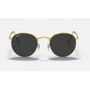 Ray Ban Round Metal Classic RB3447 Polarized Classic And Shiny Gold Frame Black Lens