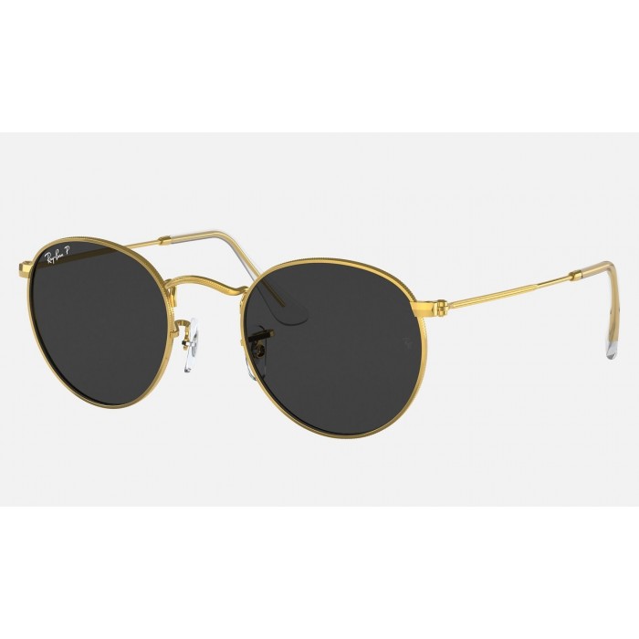 Ray Ban Round Metal Classic RB3447 Polarized Classic And Shiny Gold Frame Black Lens