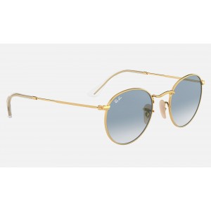 Ray Ban Round Flat Lenses RB3447 Gradient And Gold Frame Light Blue Gradient Lens