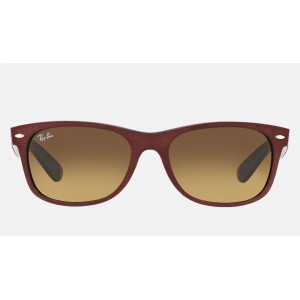 Ray Ban New Wayfarer With Alcantara RB2132 Gradient And Bordeaux Frame Brown Gradient Lens