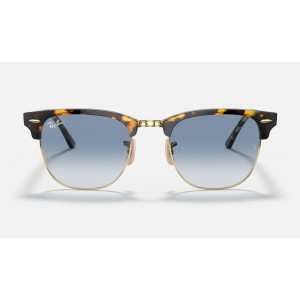 Ray Ban Clubmaster Fleck RB3016 Gradient And Yellow Havana Frame Light Blue Gradient Lens