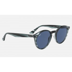 Ray Ban Round RB2180 Low Bridge Fit Classic And Striped Blue Havana Frame Dark Blue Classic Lens
