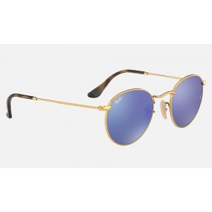 Ray Ban Round Flat Lenses RB3447 Gradient Flash And Gold Frame Light Blue Gradient Flash Lens