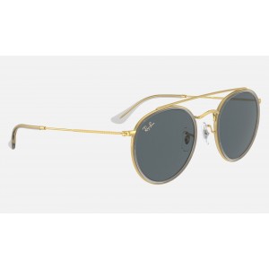 Ray Ban Round Double Bridge Legend RB3647 Classic And Shiny Gold Frame Blue-Grey Classic Lens