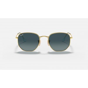 Ray Ban Round Hexagonal Flat Lenses RB3548 Gradient And Gold Frame Blue Gradient Lens