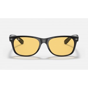 Ray Ban New Wayfarer Color Mix Low Bridge Fit RB2132 Classic And Black Frame Yellow Classic Lens