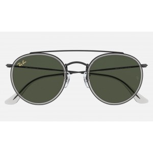 Ray Ban Round Double Bridge Legend RB3647 Classic G-15 And Shiny Black Frame Green Classic G-15 Lens
