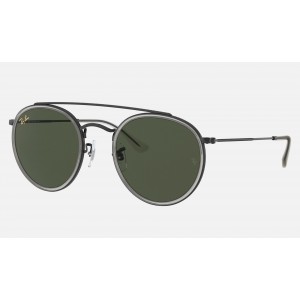 Ray Ban Round Double Bridge Legend RB3647 Classic G-15 And Shiny Black Frame Green Classic G-15 Lens