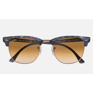 Ray Ban Clubmaster Fleck RB3016 Gradient And Spotted Brown And Blue Frame Light Brown Gradient Lens