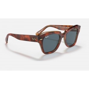 Ray Ban State Street Collection RB2132 Blue Classic Havana On Transparent Beige