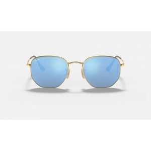 Ray Ban Round Hexagonal Flat Lenses RB3548 Gradient Flash And Gold Frame Light Blue Gradient Flash Lens