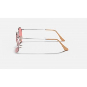 Ray Ban Round Washed Evolve RB3447 Photochromic Evolve And Silver Frame Pink Photochromic Evolve Lens