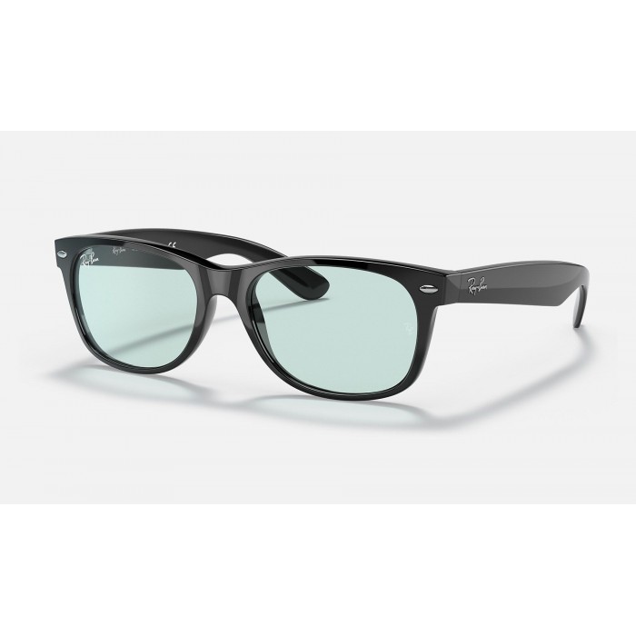 Ray Ban New Wayfarer Color Mix Low Bridge Fit RB2132 Classic And Black Frame Blue-Grey Classic Lens