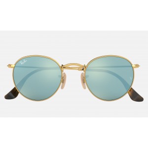 Ray Ban Round Flat Lenses RB3447 Flash And Gold Frame Silver Flash Lens