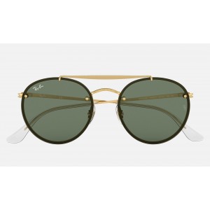 Ray Ban Round Blaze Round Double Bridge RB3614 Classic And Gold Frame Green Classic Lens