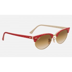 Ray Ban Clubmaster Oval RB3946 Gradient And Wrinkled Red Frame Light Brown Gradient Lens